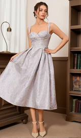 BUSTIER A LINE MIDI DRESS IN PINK