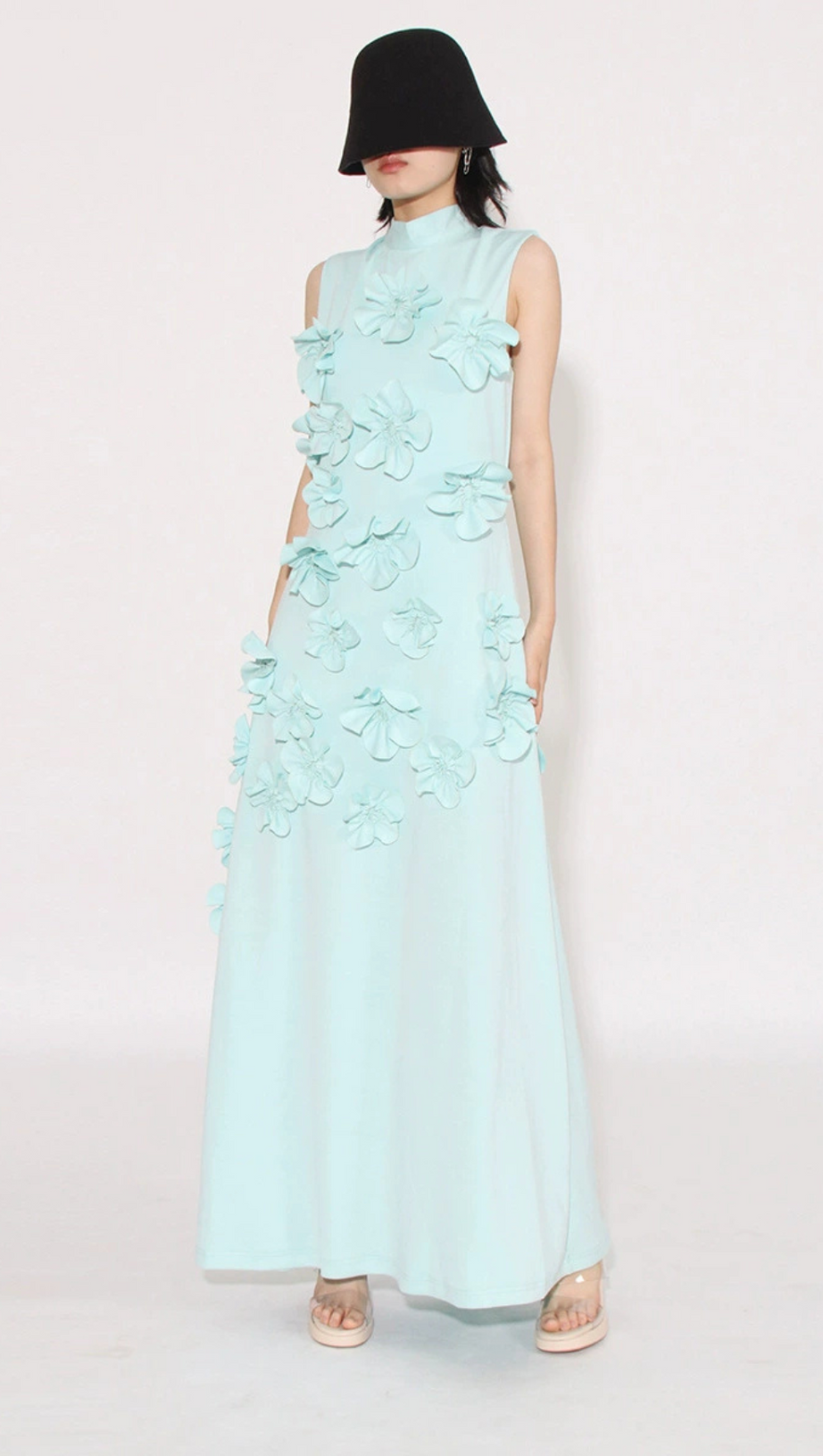 ANNONA GREEN FLOWER EMBELLISHED MAXI DRESS
