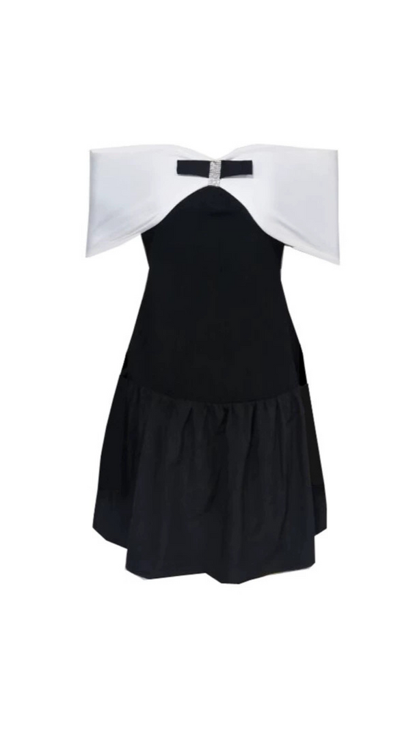 AIIZIE BLACK OFF-SHOULDER KNIT BOW MINI DRESS - product image