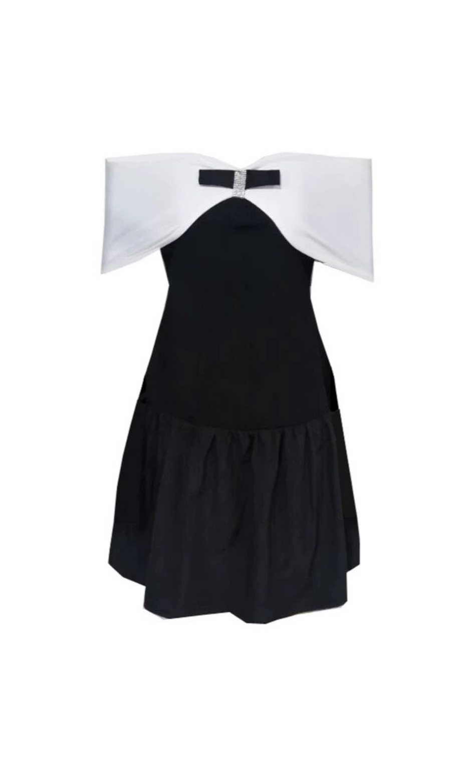 SCHWARZES OFF-SHOULDER-MINIKLEID AUS STRICK MIT SCHLEIFE