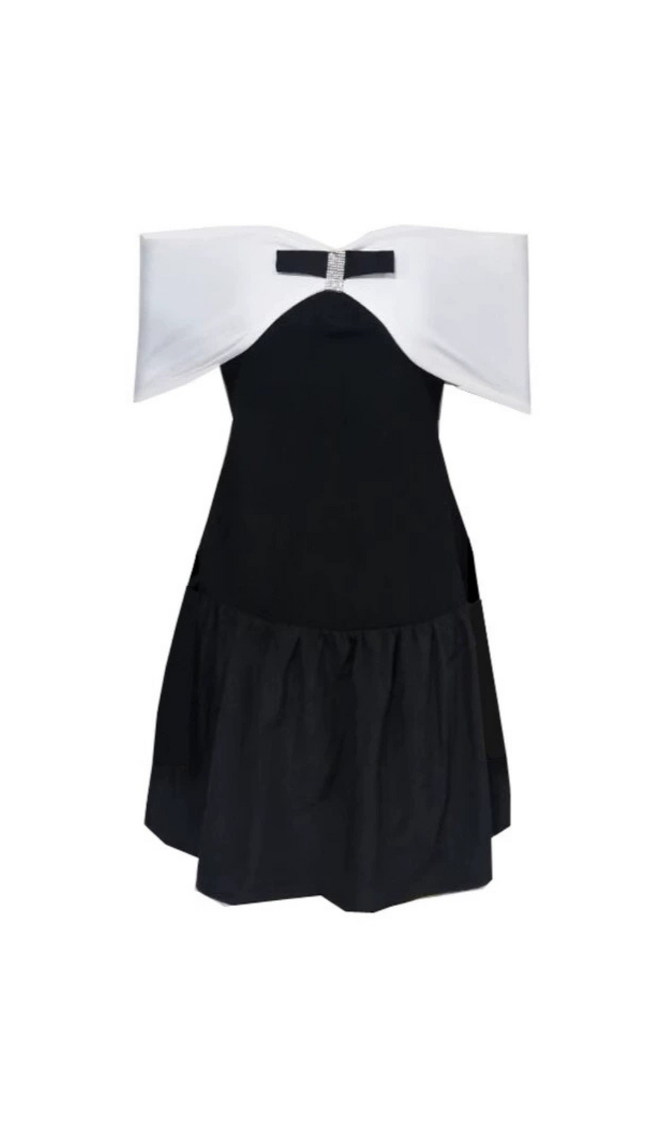 BLACK OFF-SHOULDER KNIT BOW MINI DRESS