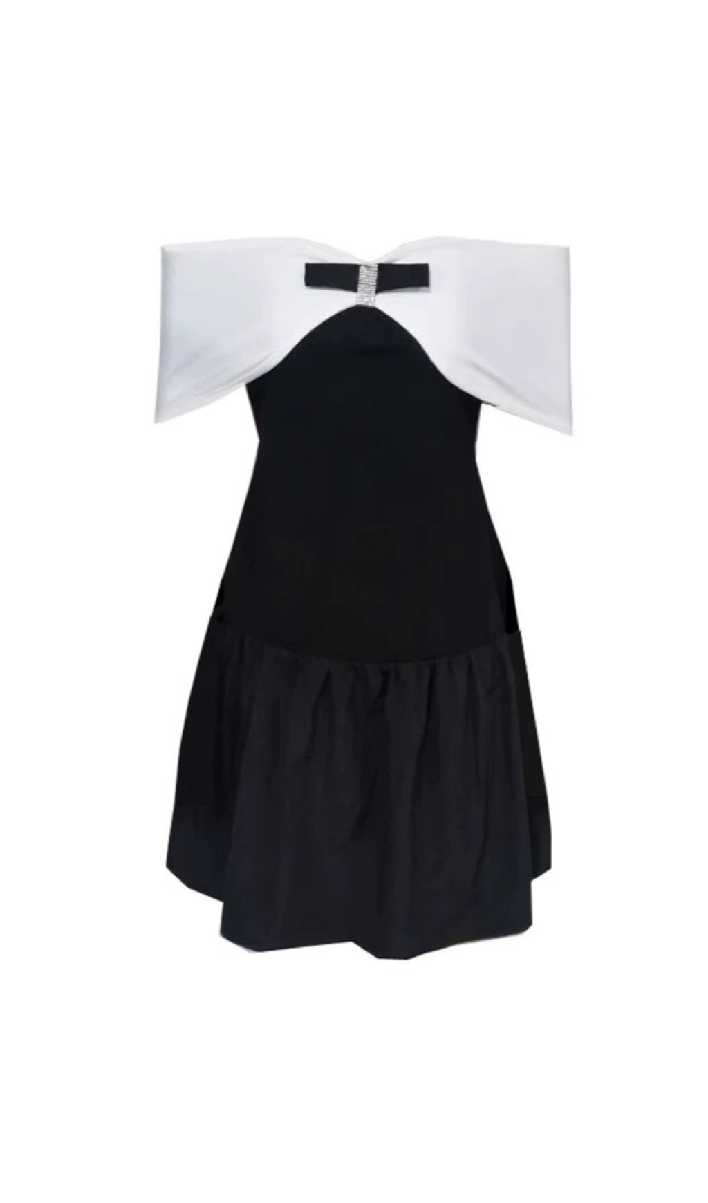 BLACK OFF-SHOULDER KNIT BOW MINI DRESS