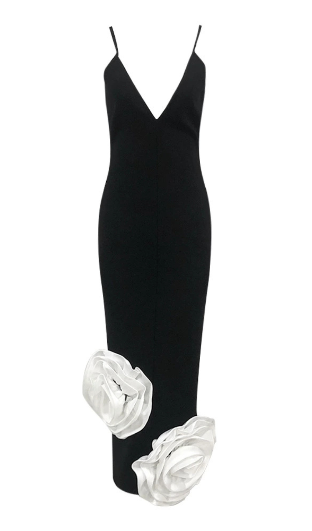 MIDIKLEID MIT BLUMENSAUM IN SCHWARZ