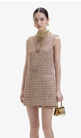EMBELLISHED BOUCLÉ MINI DRESS