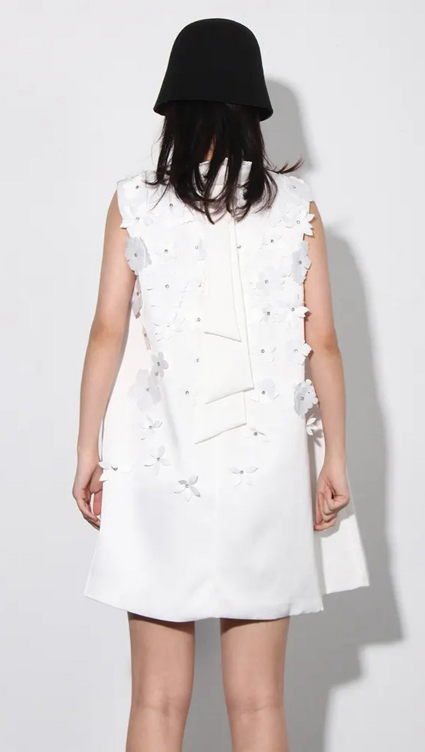 AIIZIE LYDIA FLOWER APPLIQUE MOCK NECK BOW TRIM MINI DRESS - product image