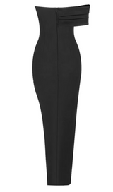 PEARL EMBELLISHED OFF-SHOULDER HIGH SPLIT DRESS