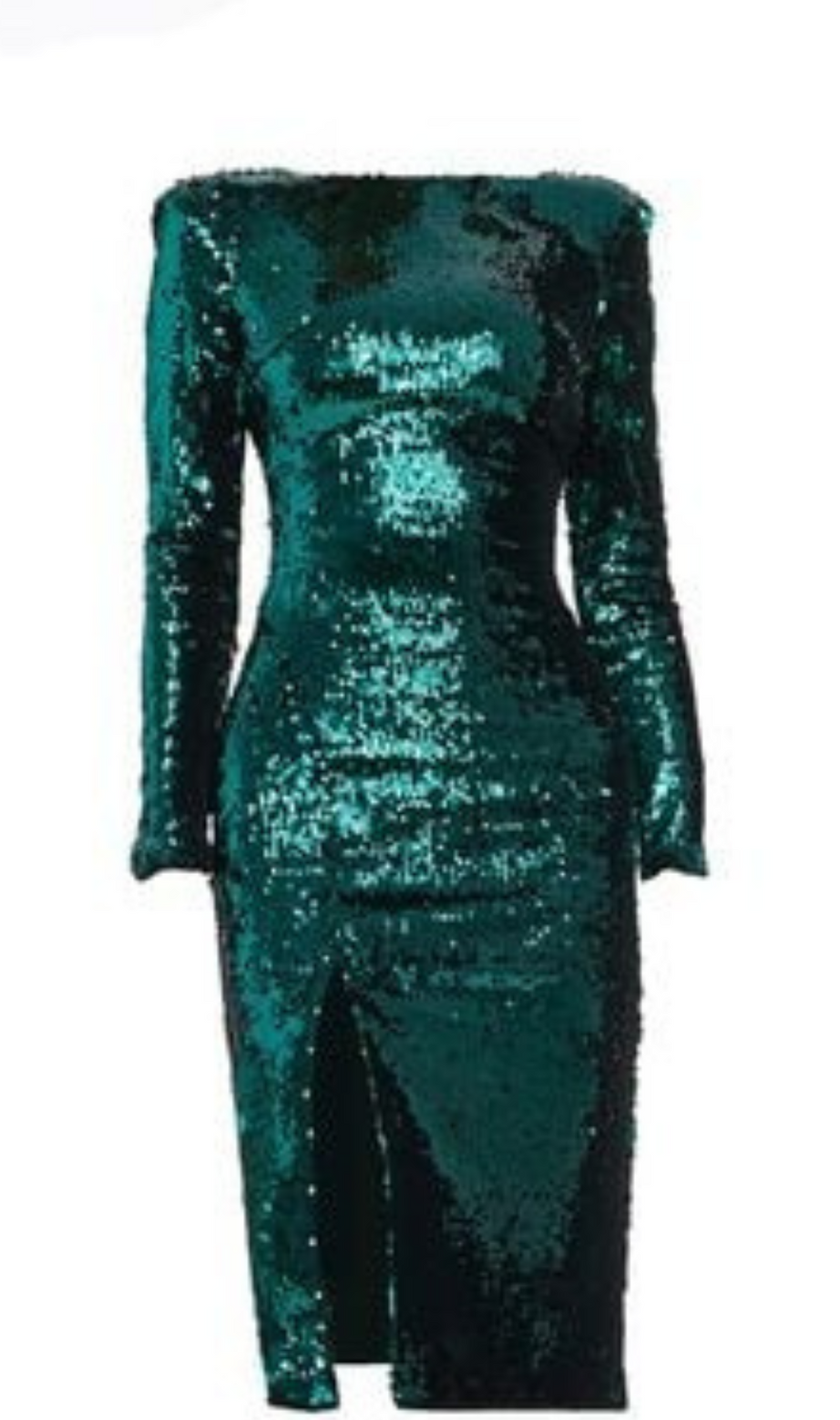 abito midi elasticizzato con spacchi di paillettes color smeraldo intenso