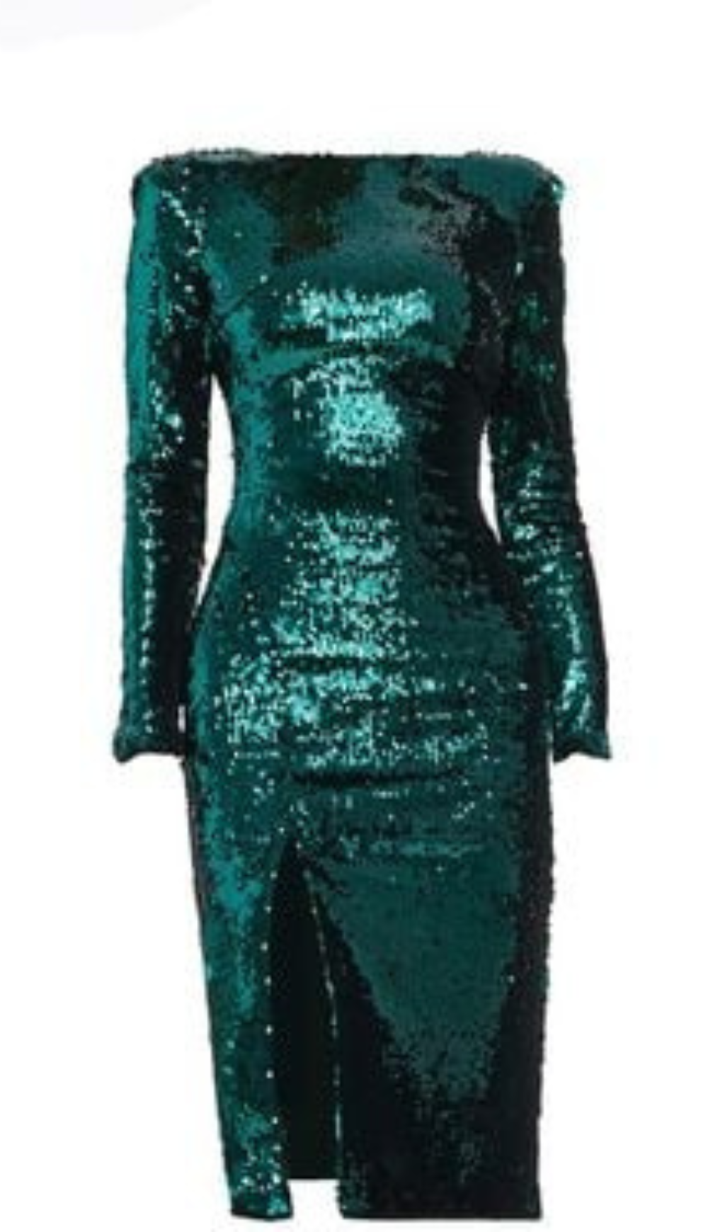 SEQUIN SLIT STRETCH MIDI DRESS IN DEEP EMERALD
