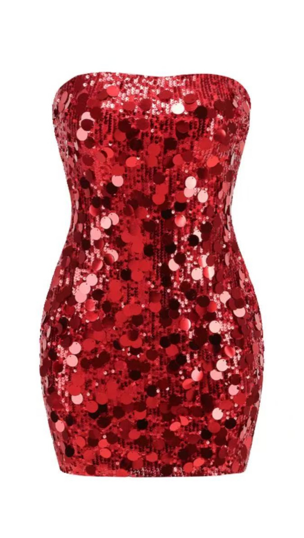 AIIZIE SEQUIN STRAPLESS MINI RED DRESS - product image