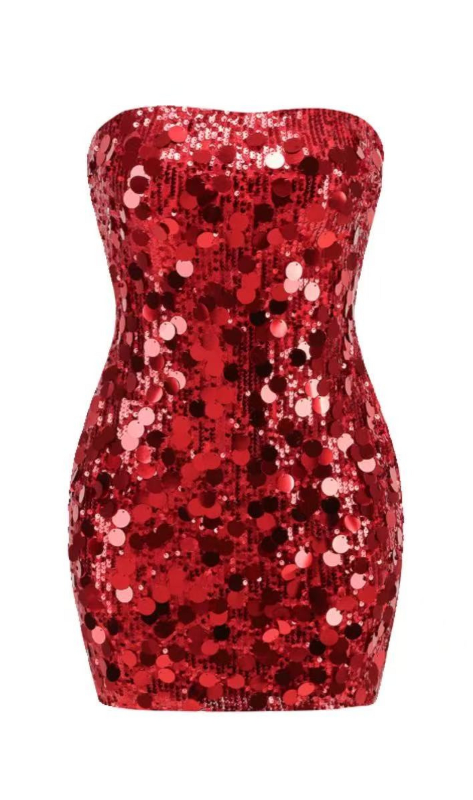MINI ABITO ROSSO SENZA SPALLINE CON PAILLETTES 
