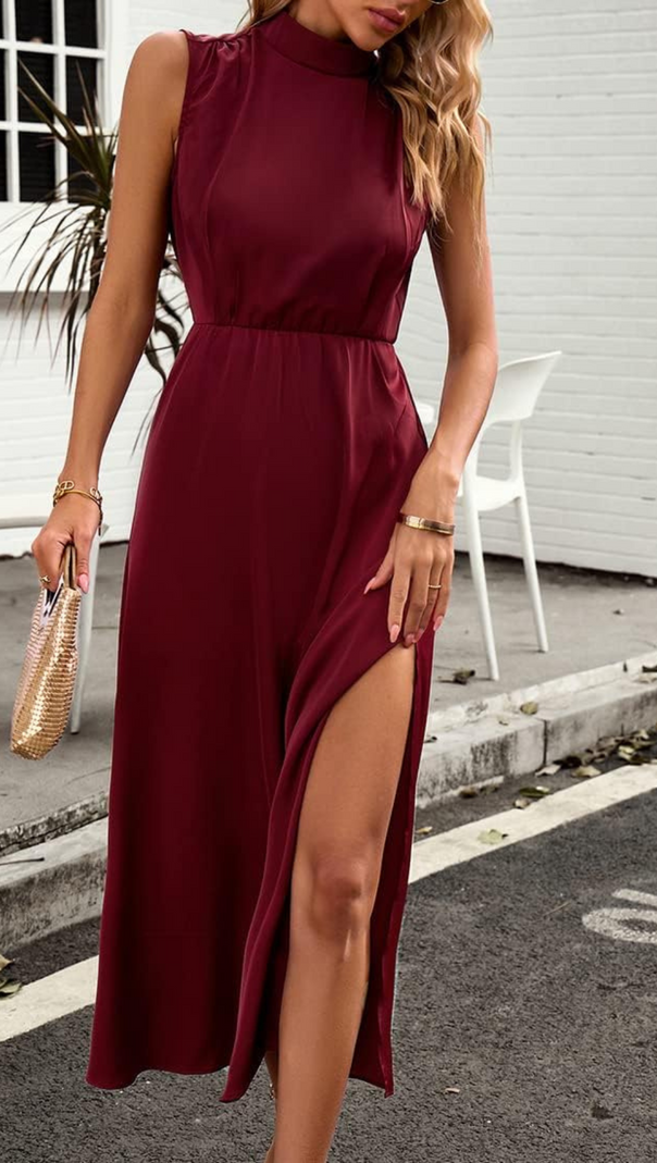 AIIZIE WINE SATIN MAXI DRESS - product image