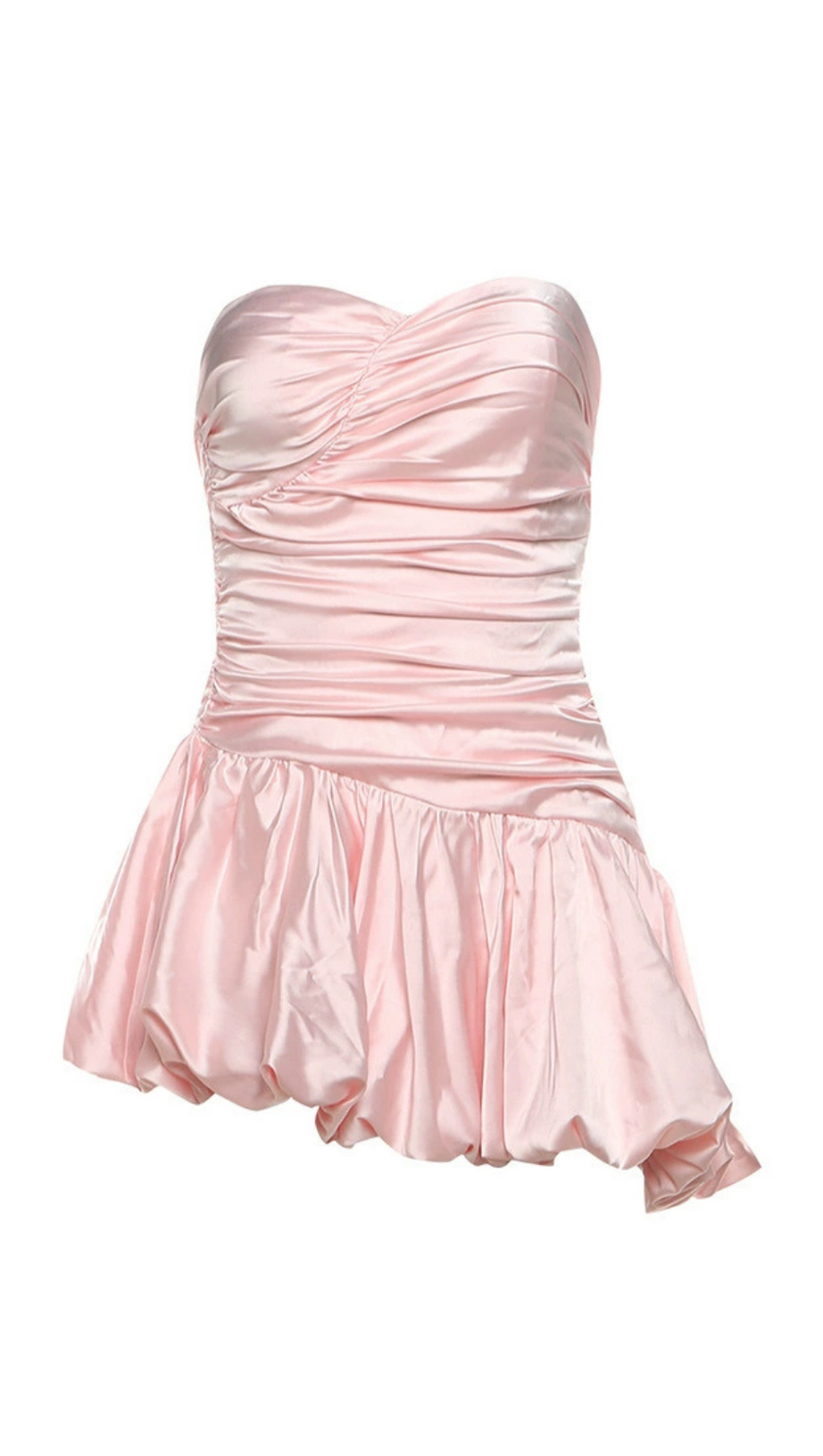 BALLOON DRAPED STRAPLESS MINI DRESS IN PINK