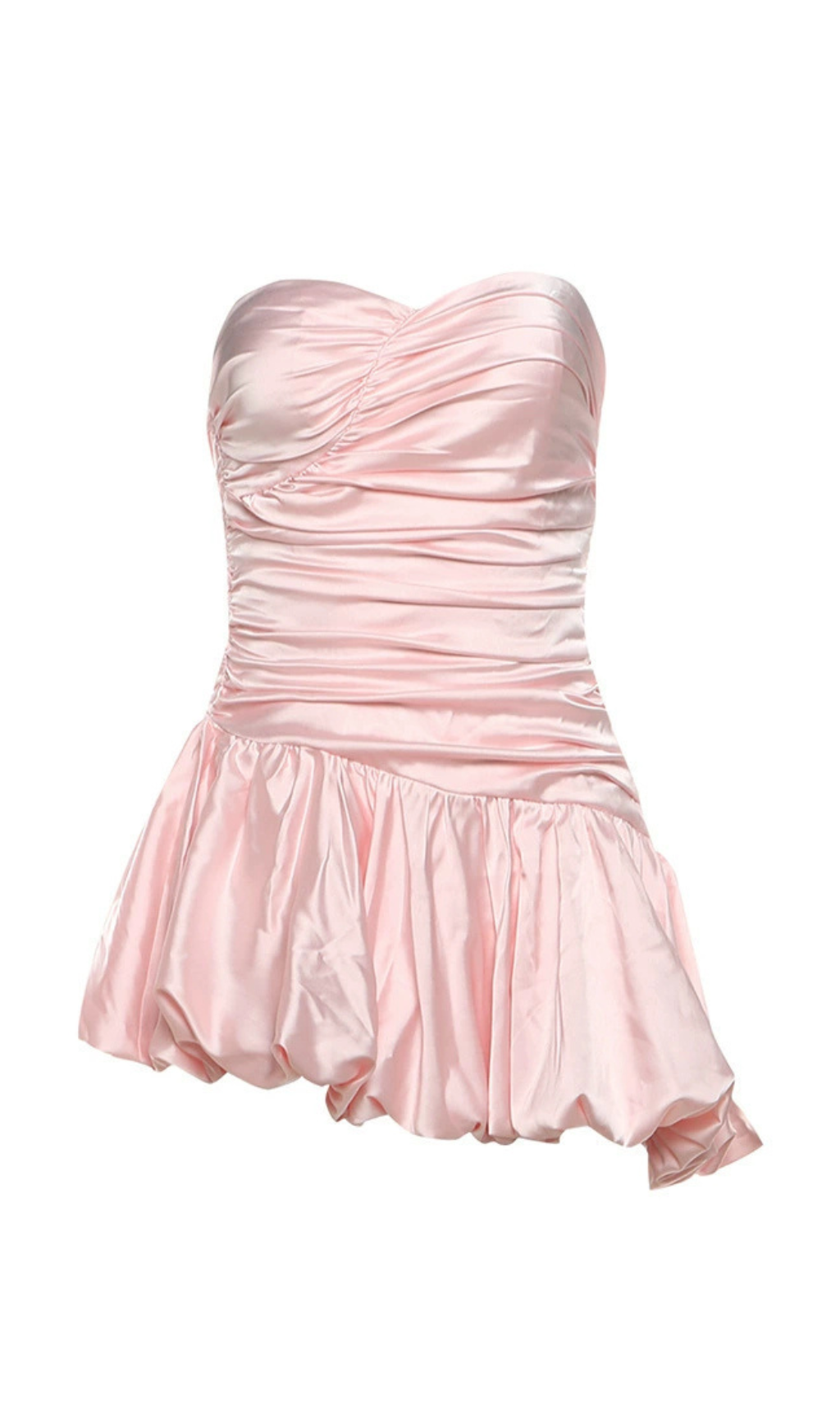 BALLOON DRAPED STRAPLESS MINI DRESS IN PINK