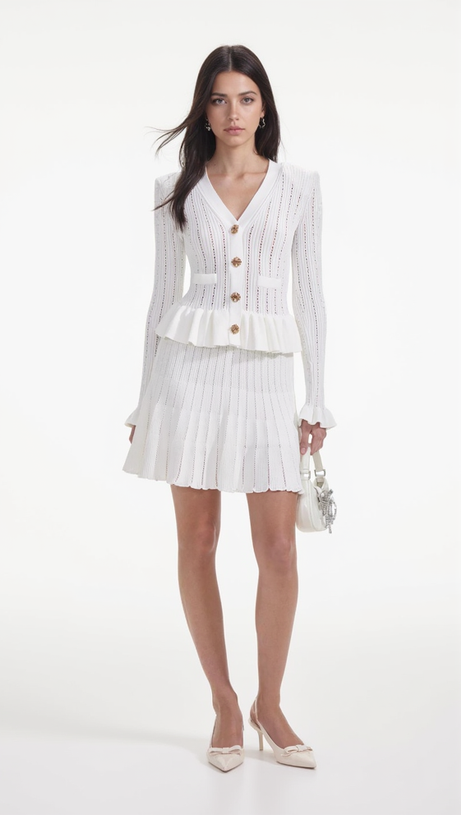 URSULA WHITE KNIT PEPLUM MINI DRESS