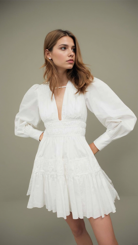 VALERIE FALLINGWATER RUCHED MINI DRESS IN WHITE