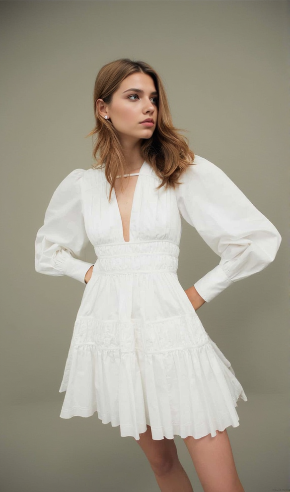 AIIZIE VALERIE FALLINGWATER RUCHED MINI DRESS IN WHITE - product image