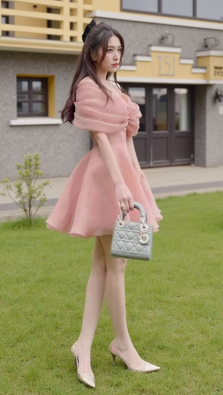 VENUS PINK OFF-SHOULDER MESH PANEL A-LINE MINI  DRESS