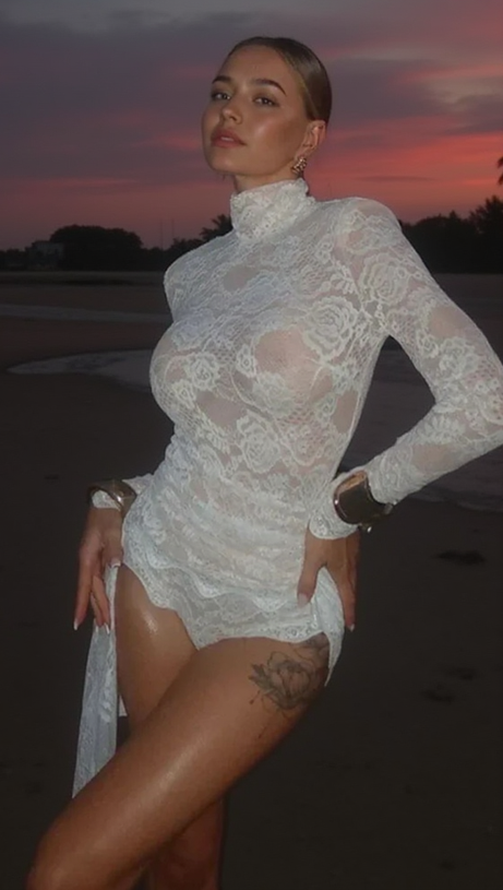 ZANNA WHITE HIGH NECK EMBROIDERED LACE BODYSUIT