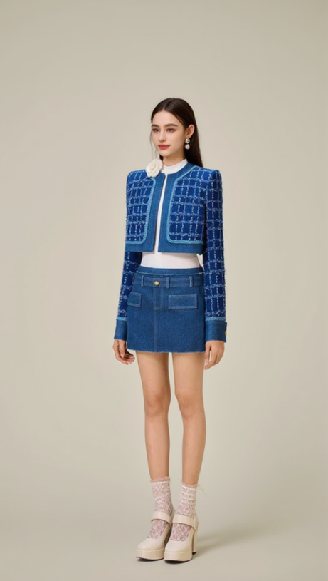 CATHY PATCHWORK TWEED JACKET IN BLUE
