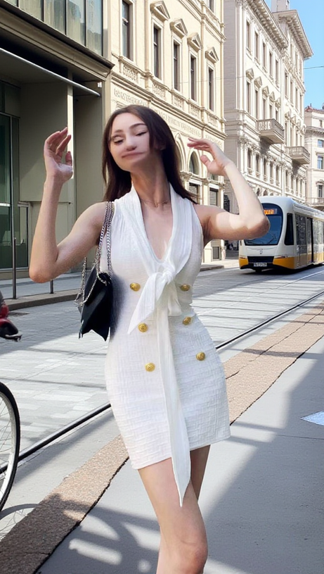 EVELYN JACQUARD-MINIKLEID MIT SCHALKRAGEN UND MONOGRAMM IN WEISS