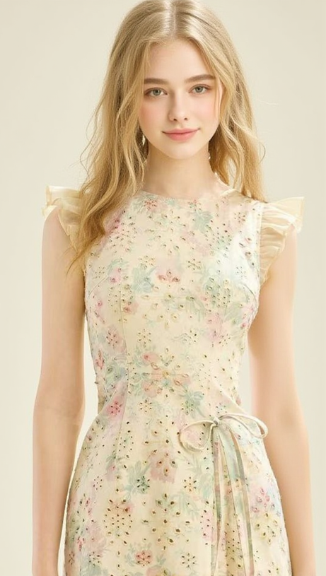 BOW FLORAL PRINTED MINI DRESS IN YELLOW