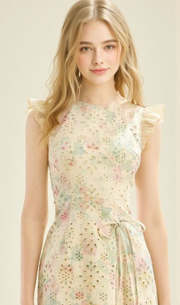 BOW FLORAL PRINTED MINI DRESS IN YELLOW