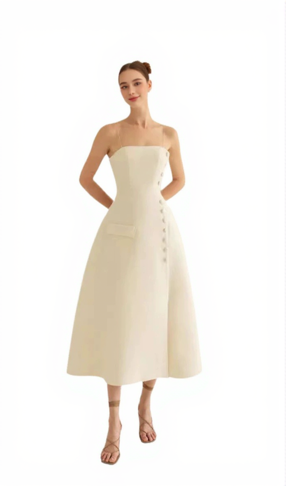 AIIZIE ELIO BUTTON-EMBELLISHED MIDI DRESS IN CREAM - product image