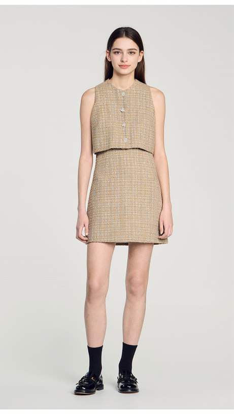 JAVIER TWEED CROP TOP IN CAMEL