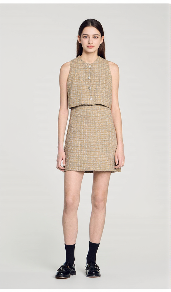 AIIZIE JAVIER TWEED CROP TOP IN CAMEL - product image