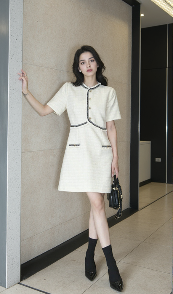 AIIZIE POLLY APRICOT RUFFLE TRIM COLLAR MINI DRESS - product image