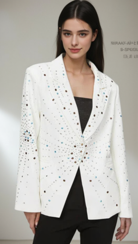 GLADYS WHITE PEAK LAPEL BLAZER WITH BEADINGS
