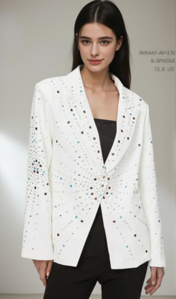 GLADYS WHITE PEAK LAPEL BLAZER WITH BEADINGS
