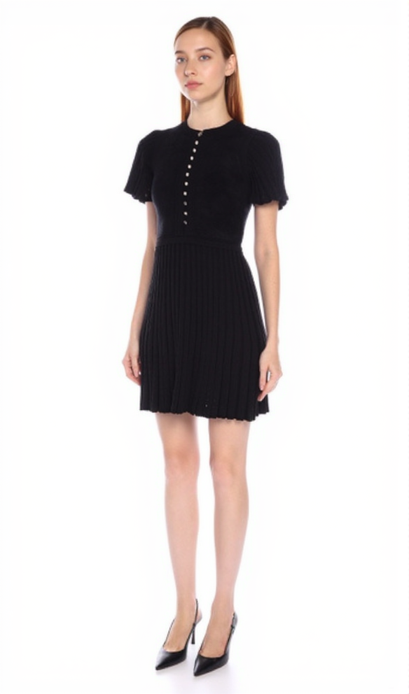 SHEILA BLACK UFFLED CUFFS KNIT MINI DRESS