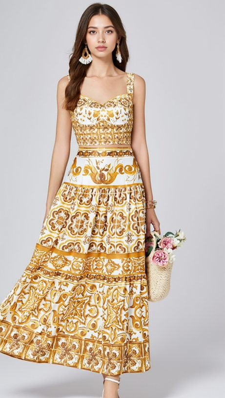 LORRAINE PRINT COTTON POPLIN RUFFLES MAXI DRESS