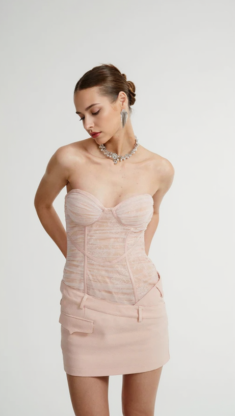 BELT LOOPS MESH MINI DRESS IN PINK