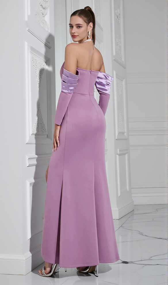 AIIZIE CHARLOTTE OFF-SHOULDER PEARL HALTER MAXI DRESS IN PURPLE - product image