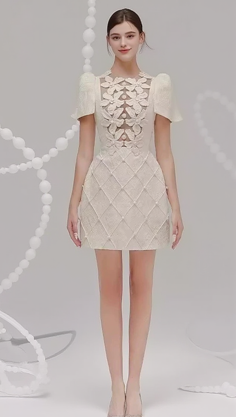 EPHIGENIE FLOWER PEARL MINI DRESS IN BEIGE