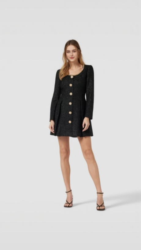 BLACK BOUCLE TAILORED MINI DRESS