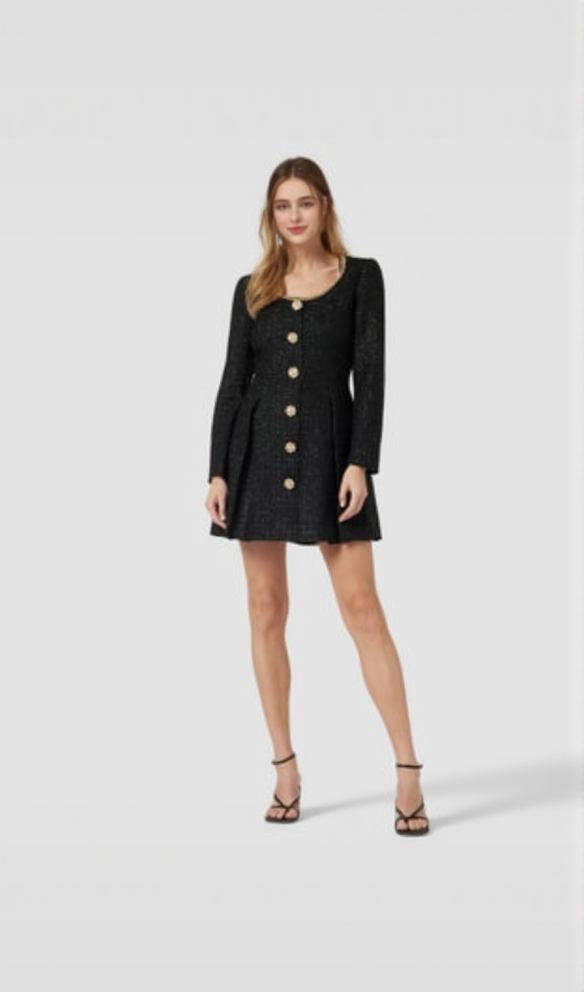 BLACK BOUCLE TAILORED MINI DRESS