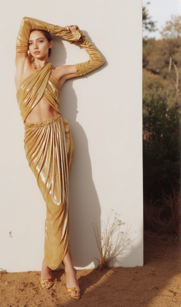 AIIZIE ANILA YELLOW RUCHED LEATHER MIDI DRESS - product image