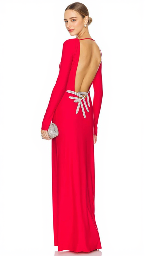 CANDICE LONG SLEEVE BACKLESS MAXI DRESS IN RED