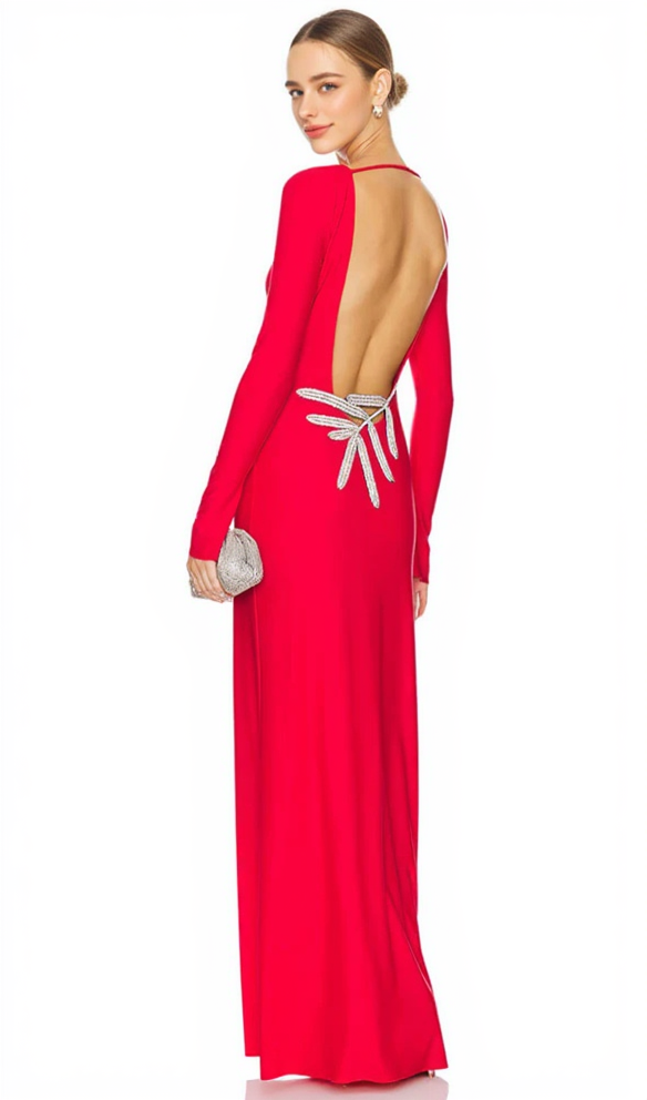 AIIZIE CANDICE LONG SLEEVE BACKLESS MAXI DRESS IN RED - product image