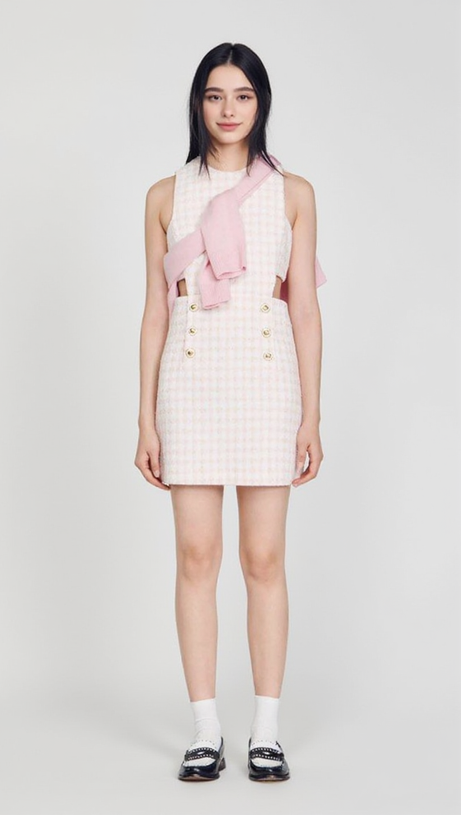 SLEEVELESS CUTOUT PINAFORE MINI DRESS IN LIGHT PINK