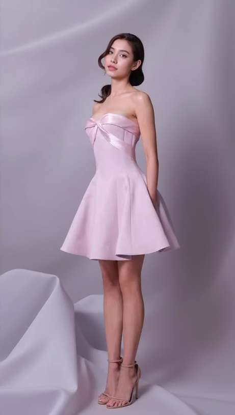 BOW STRAPLESS MINI DRESS IN PINK