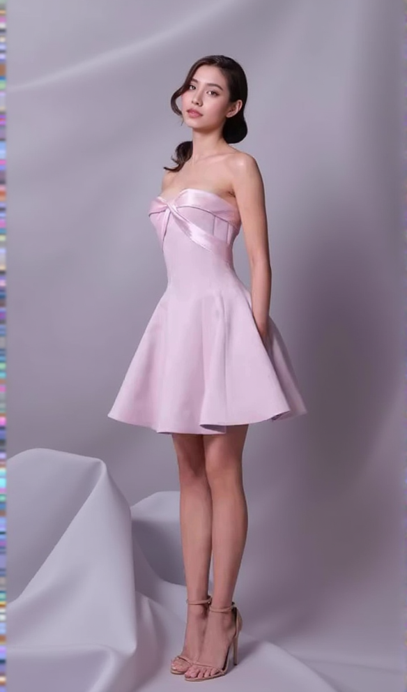 AIIZIE BOW STRAPLESS MINI DRESS IN PINK - product image