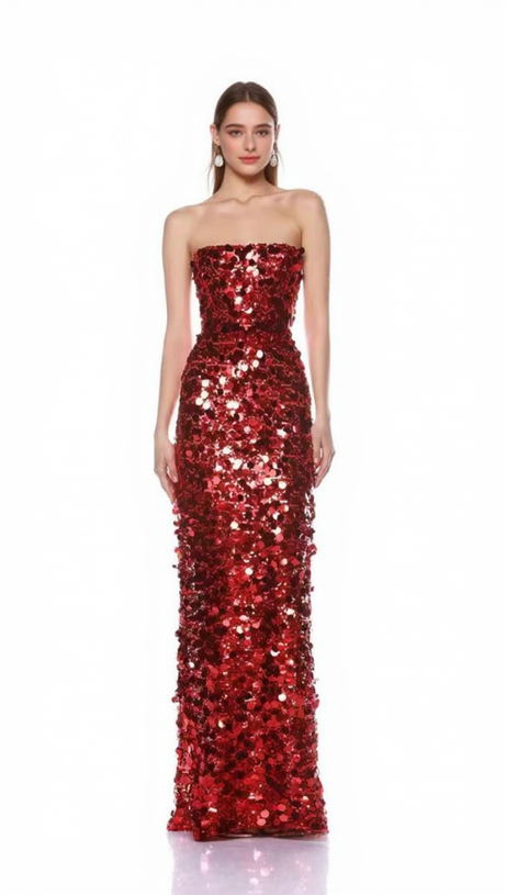 SHIVA STRAPLESS SEQUIN MAXI DRESS