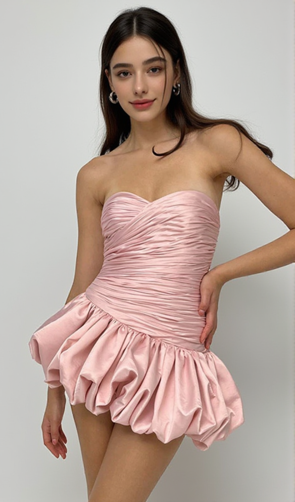 AIIZIE BALLOON DRAPED STRAPLESS MINI DRESS IN PINK - product image