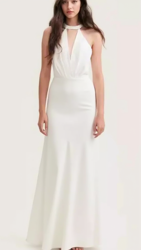 RACHEL WHITE HALTER SATIN BACK CUTOUT MAXI DRESS