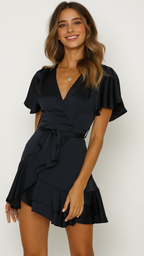 SATIN PLEATED MINI DRESS