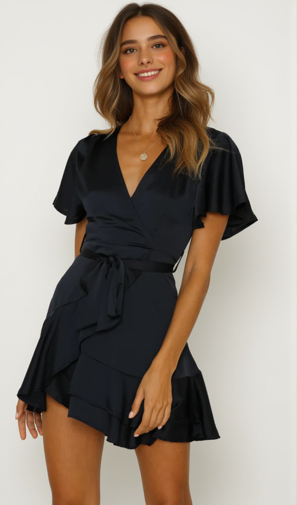 SATIN PLEATED MINI DRESS